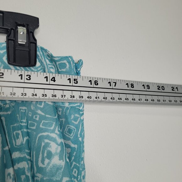 Vintage y2k blue teal white geometric print maxi artsy skirt size 12 - Picture 6 of 7